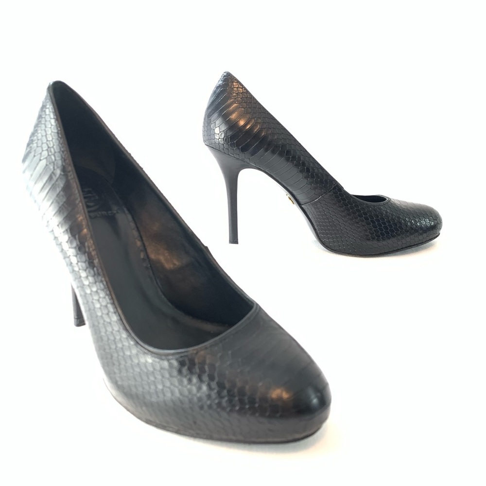 Tory Burch Black Leather Python Snake Heels Pump 7 - image 2